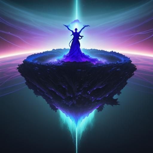 Weightless Figure in Surreal Zero-Gravity Dreamscape