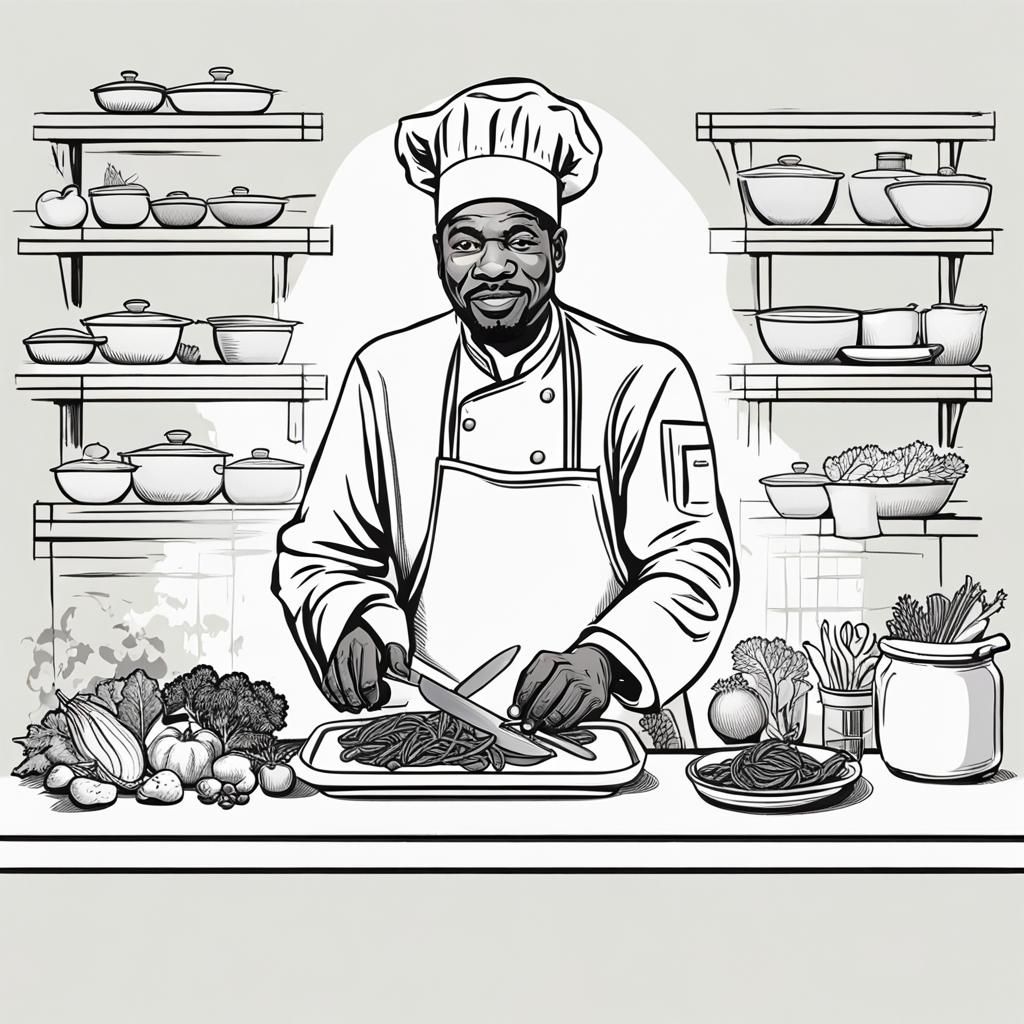 Minimalist Line Art: African American Chef