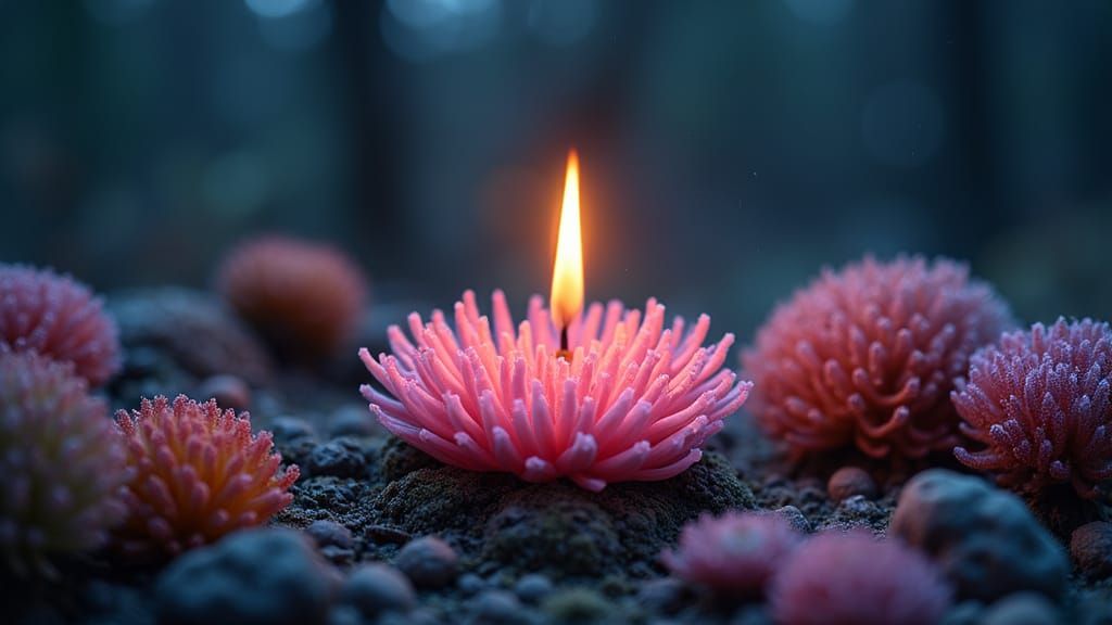 candle-shaped elden ring spirit coral reef blooming on a pure spring night