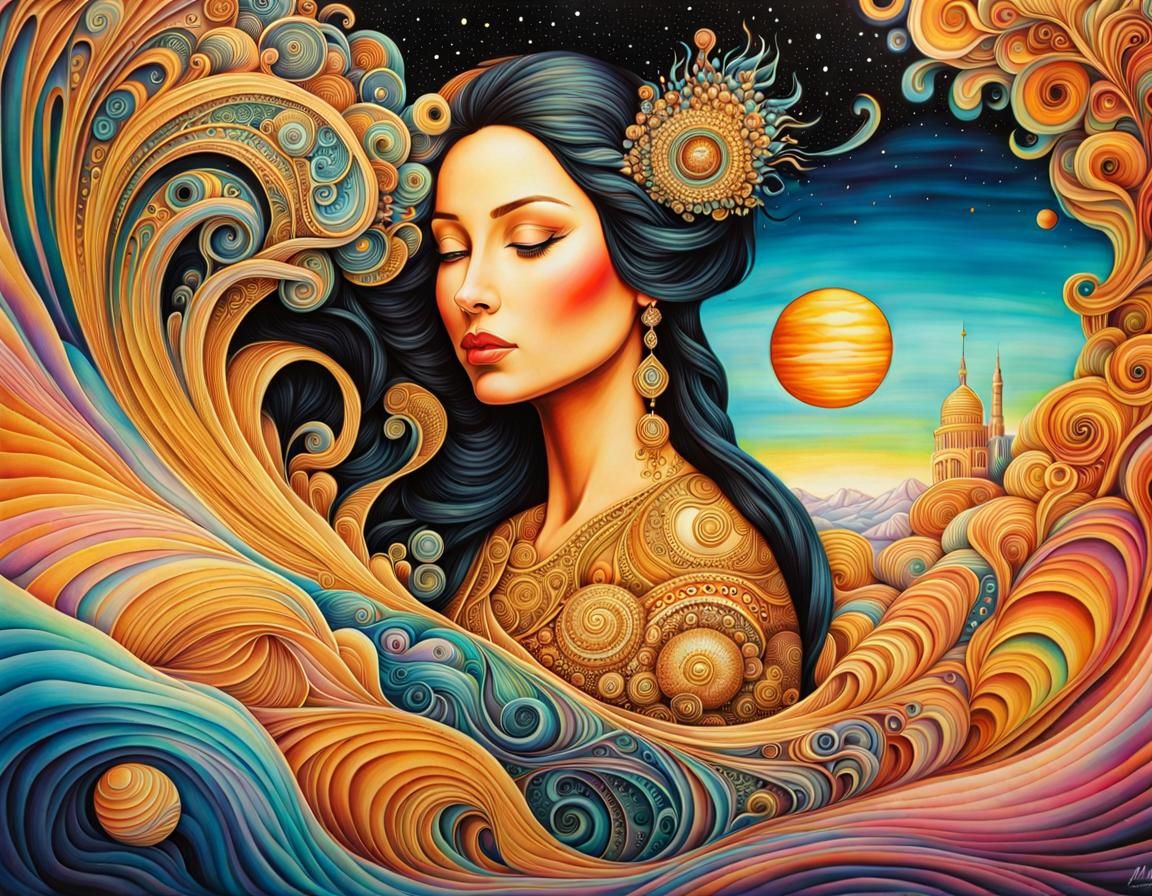 Mother and Babe Portrait in Detailed Fractal Art Style