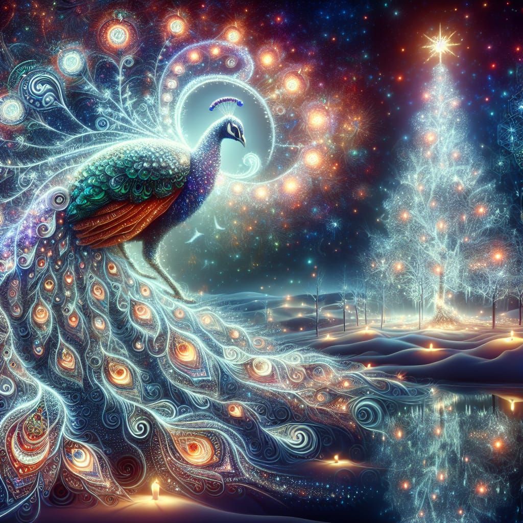 Ethereal Peacock Spirit Embodies Christmas Wonder
