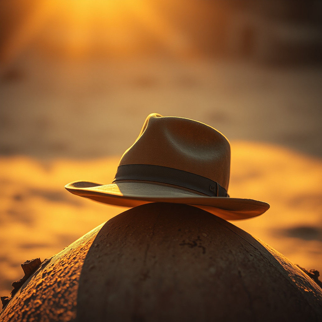 Cinematic Sunset: A Weathered Hat in Golden Light