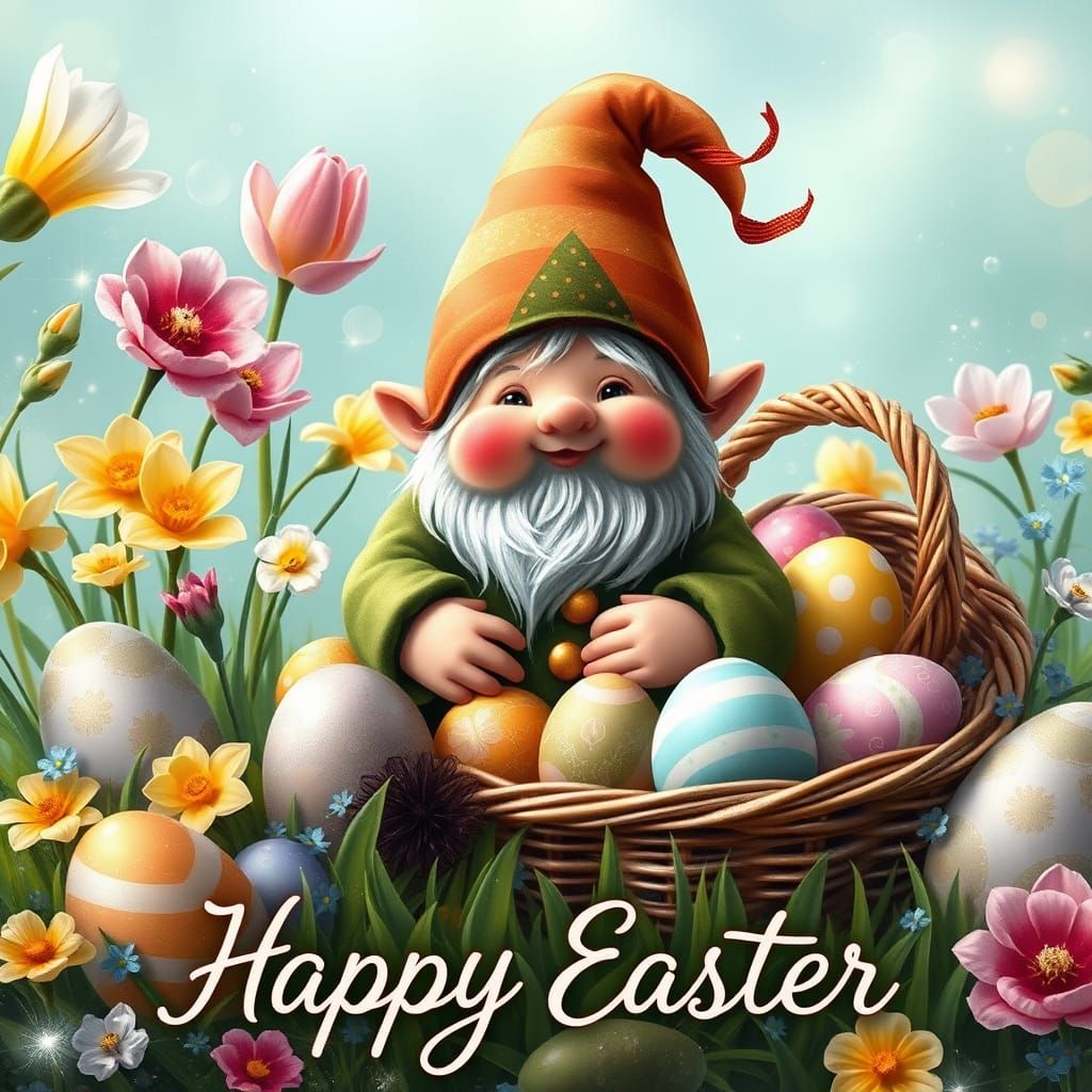 Charming Gnome in Vibrant Easter Wonderland