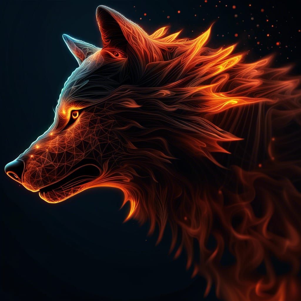 Fiery Wolf Profile in Abstract Vector Art