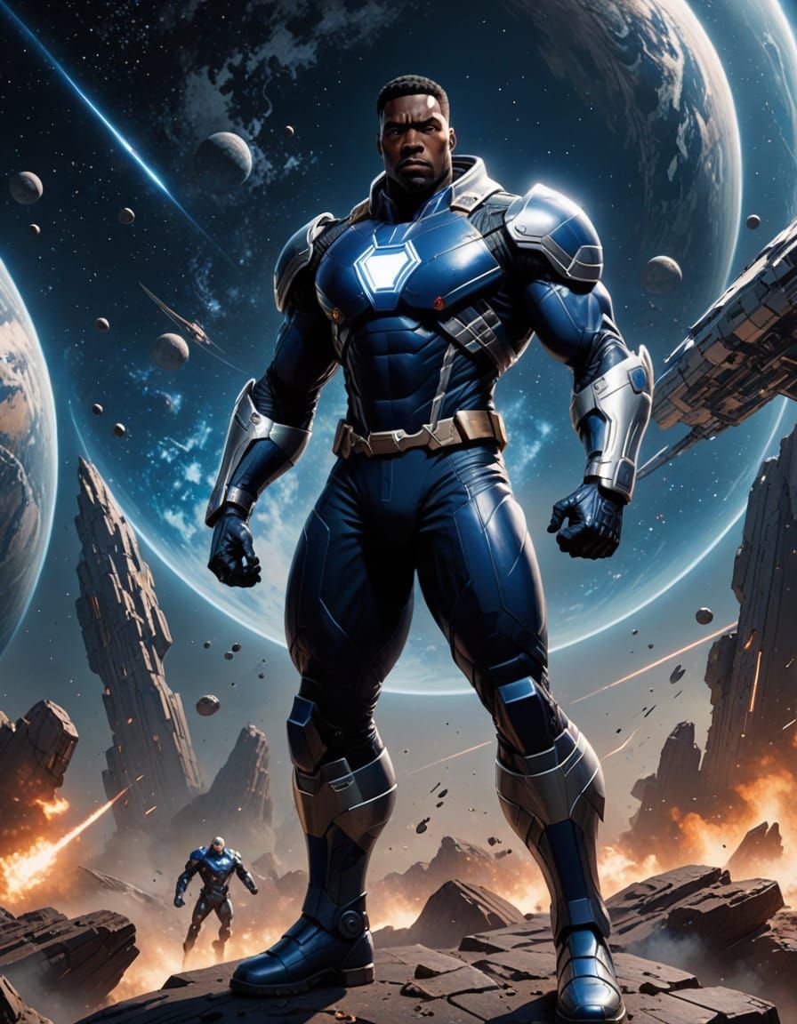 Stunning Blue Marvel, Black Superhero in Outer Space, Inspir...