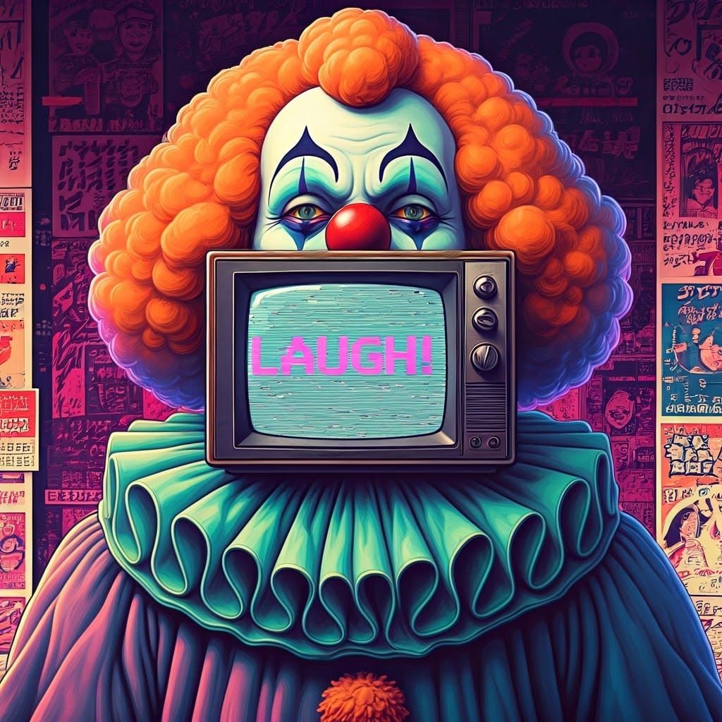 Pastel-Hued Clown in Neon Futuristic Dreamscape