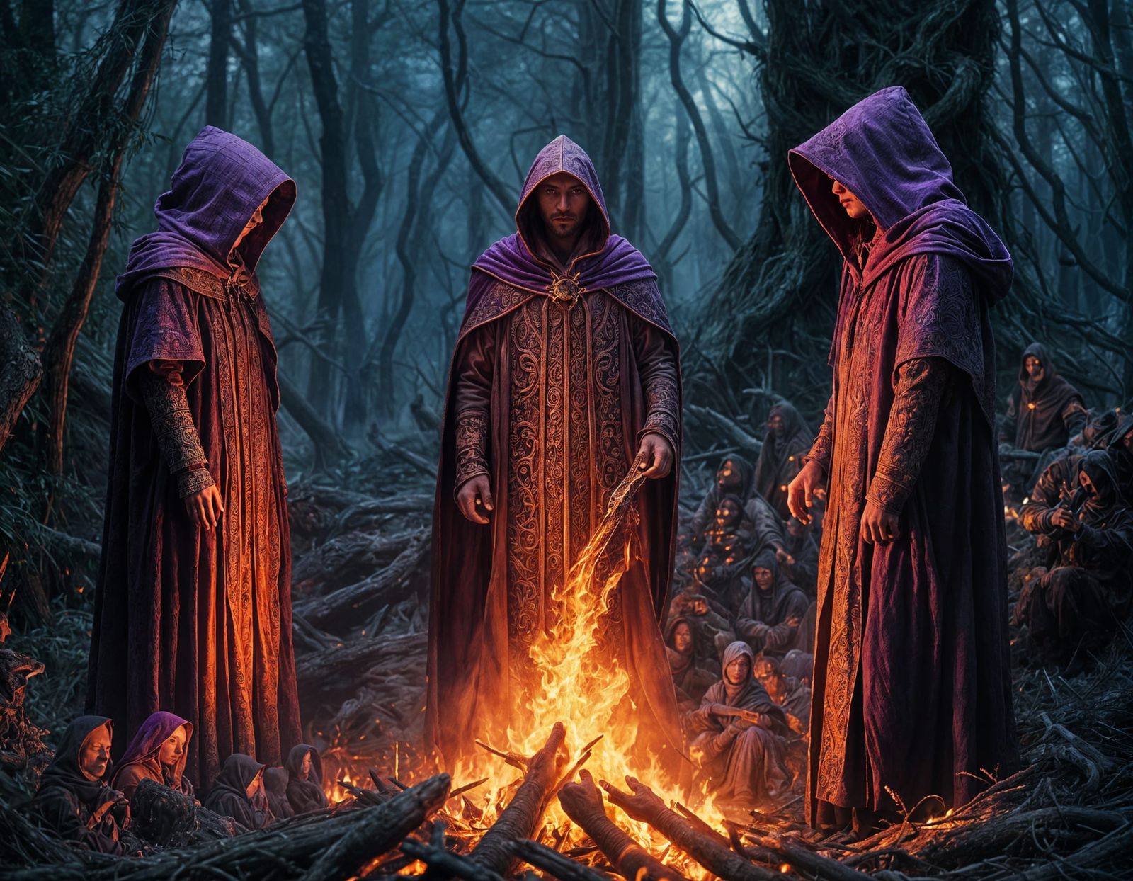 Cult of the Ember Hollow: Mysterious Hooded Figures in a Fie...