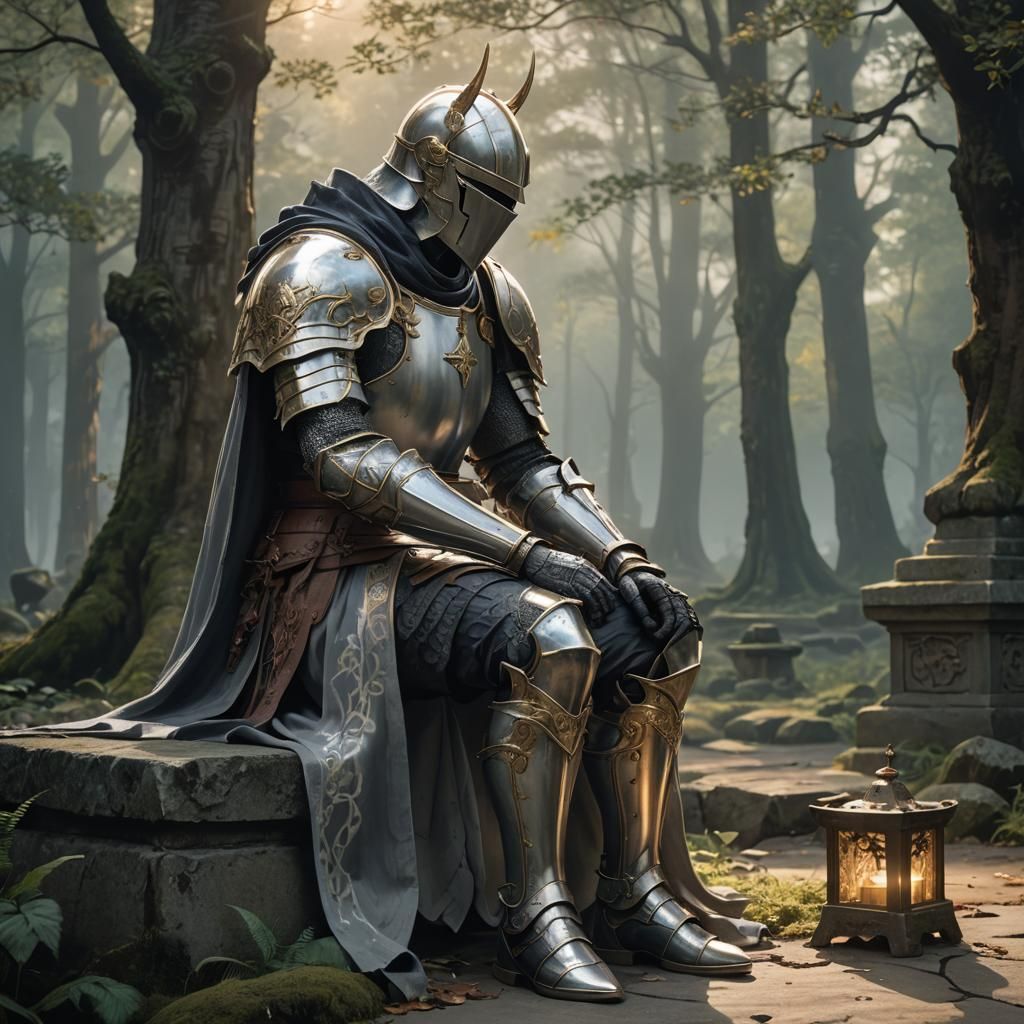 Elden Ring Knight Contemplation in Anime Style