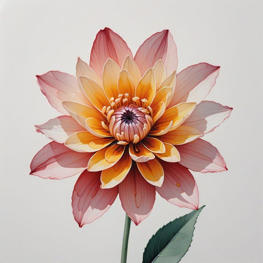 Geometric Flower in Gouache Style, Minimalist Art