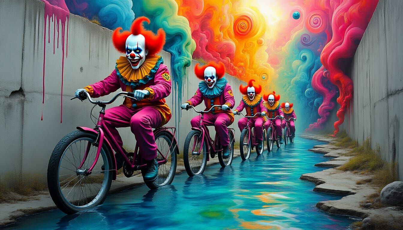 Psychedelic Clowns on Bicycles in Surreal Inner Space