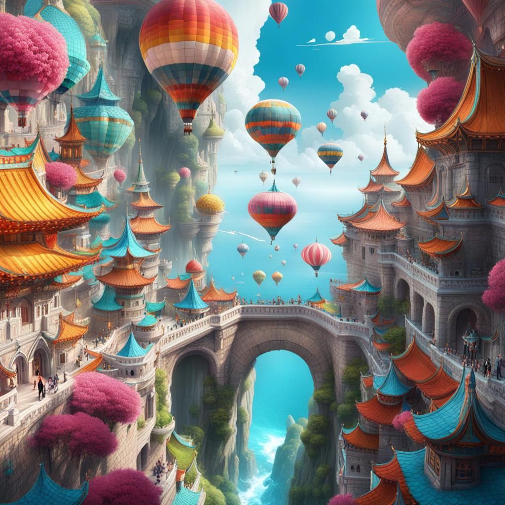 Epic Maximalist Matte Painting in Vivid Cool Colors