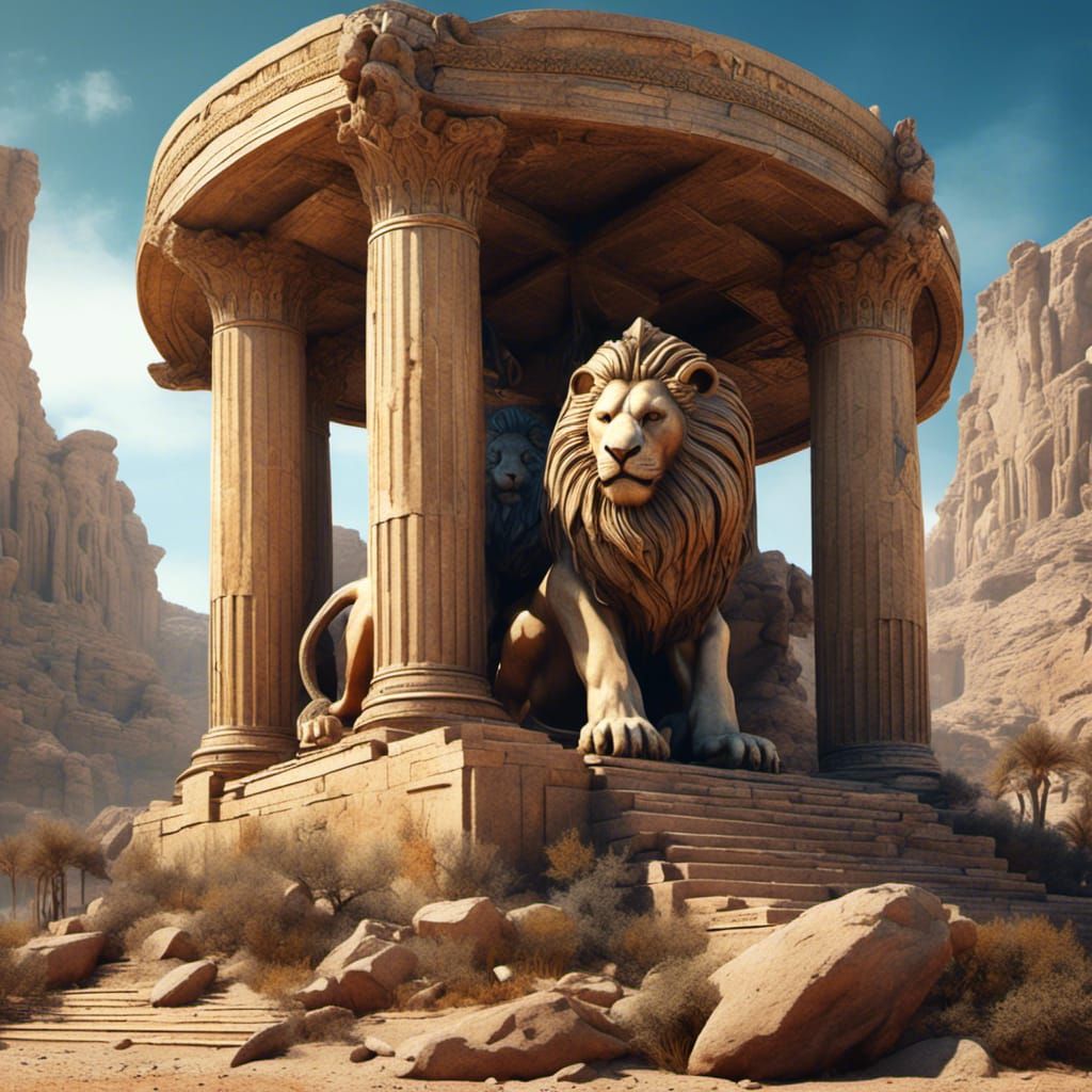 Mythological Sphinx in Watercolor Landscape