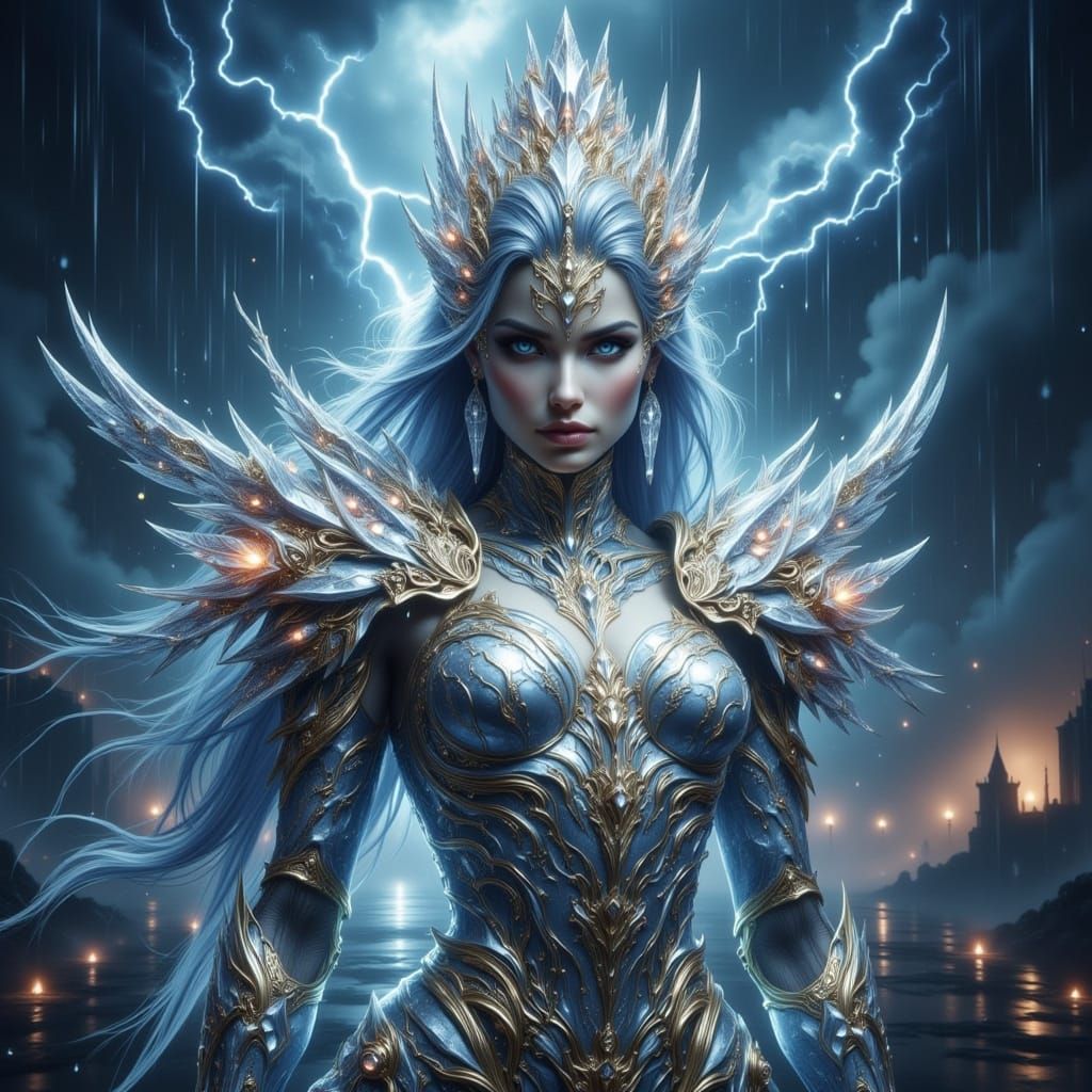 Crystalline Warrior in a Thunderstorm, Digital Art