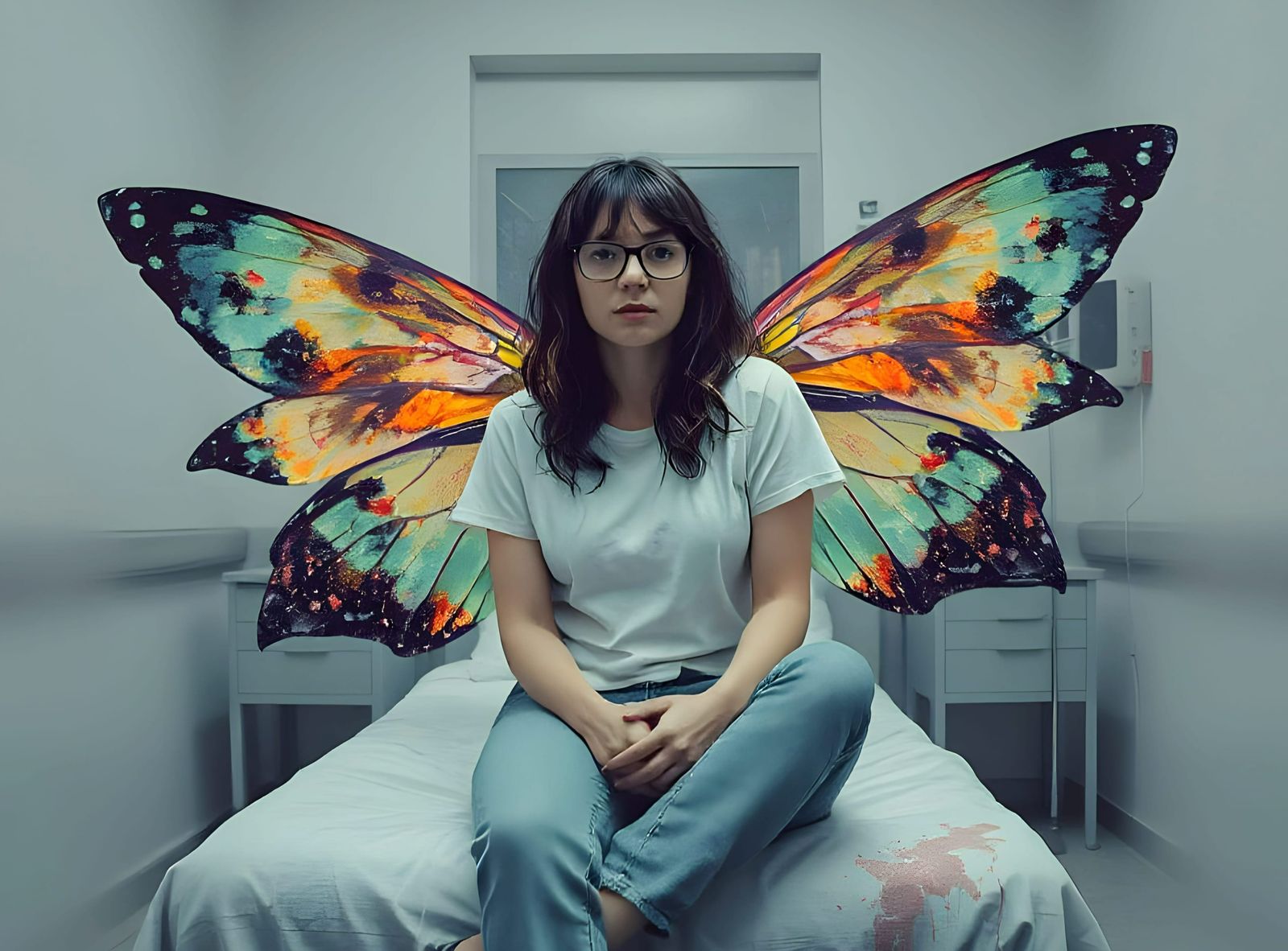 Fairy Woman with Wings in Psychiatric Hospital