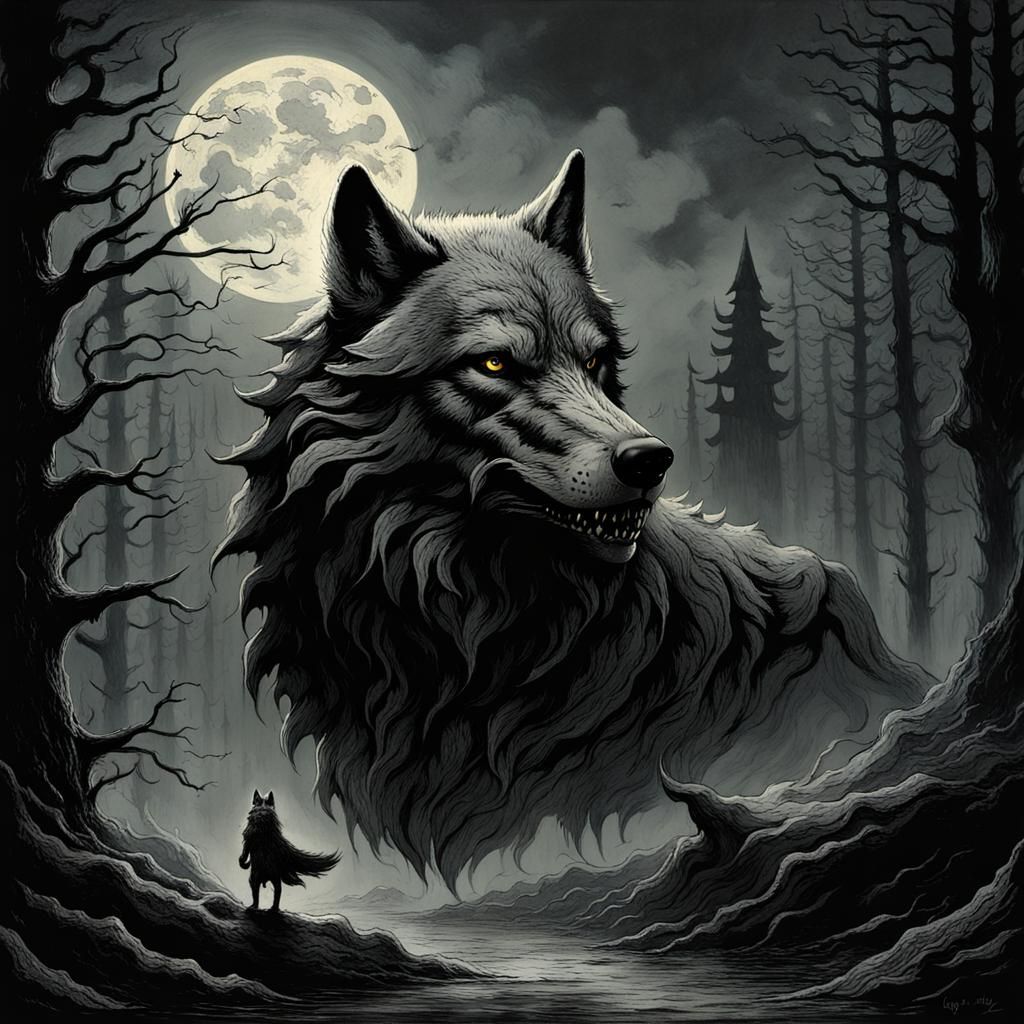 Horror Wolf Inspired by Doré and Rutkowski