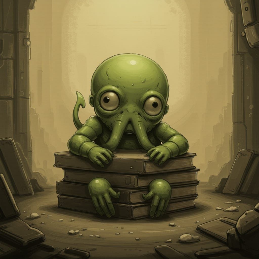 Cute Cthulhu With Expressive Eyes in Storybook Style