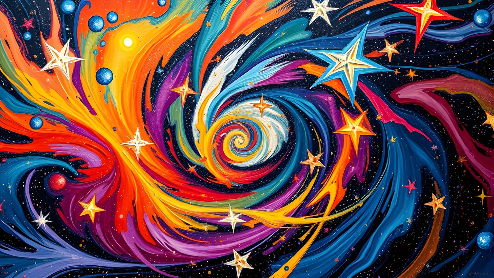 Abstract Maximalist Oil Painting of Cosmic Maelstroms