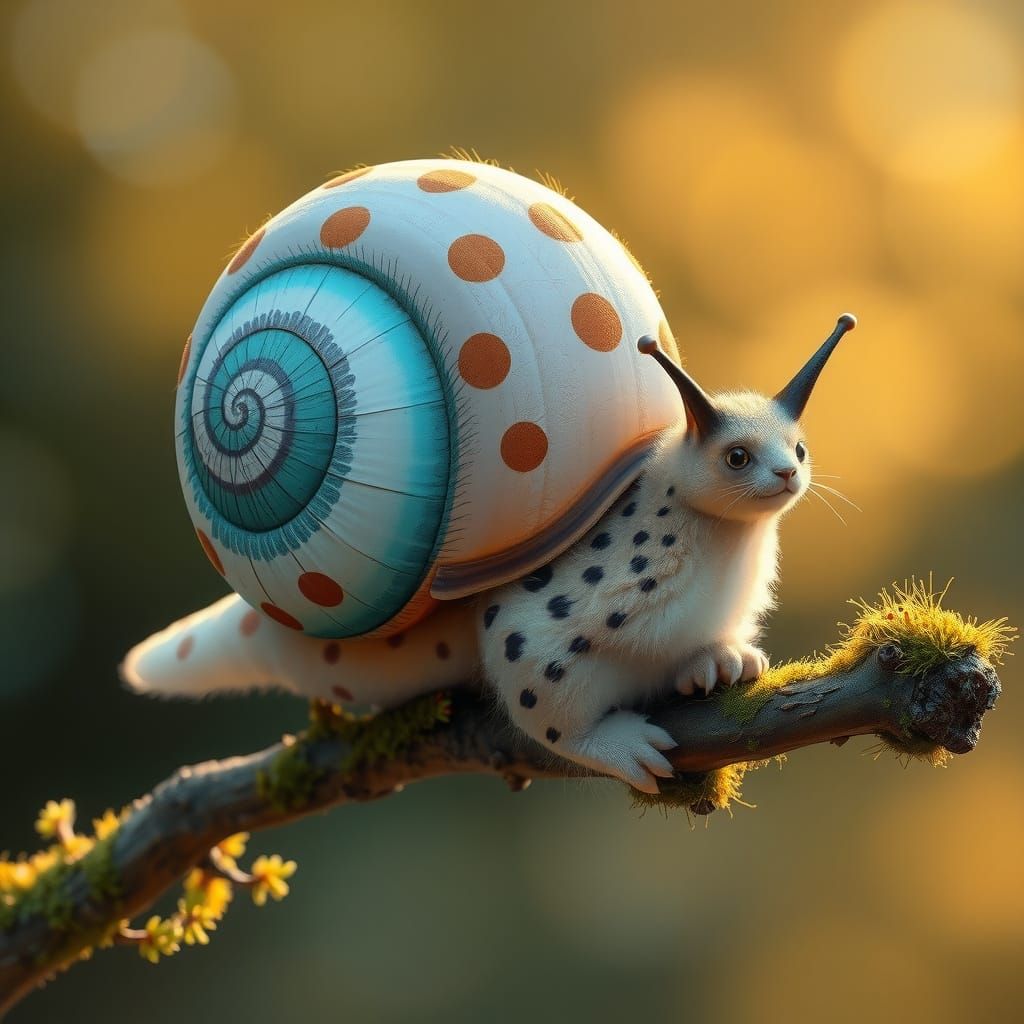 Whimsical Snail-Cheetah Hybrid in Delicate Mossy Setting