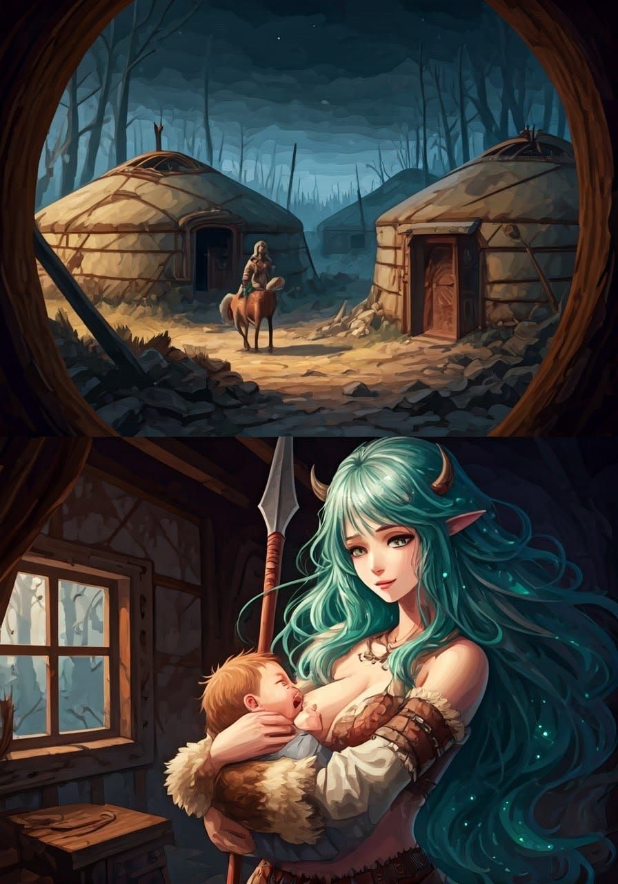 Centaurs in Steppe Village: Dreamlike Oil and Watercolour