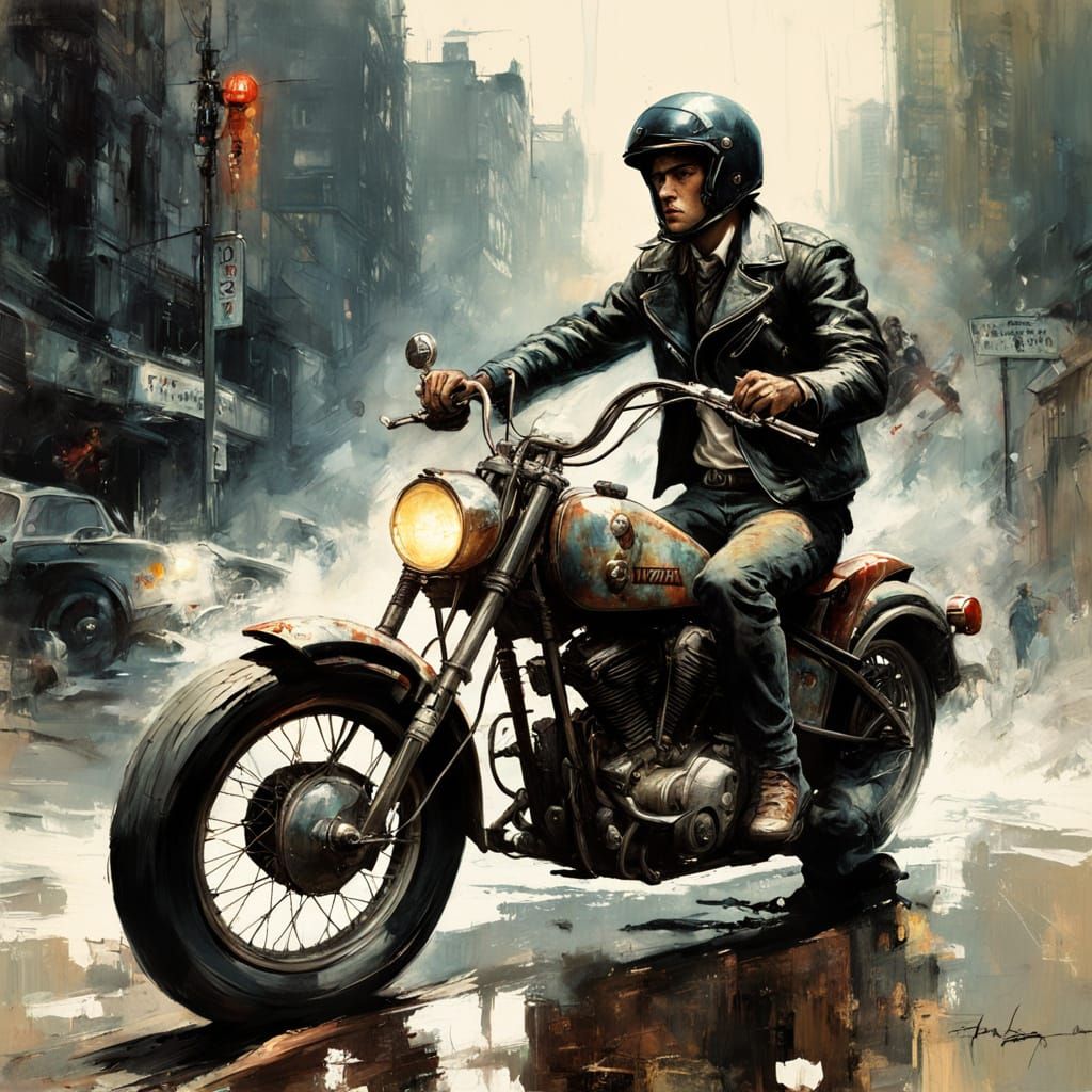 Motorcycle Rider in Retro Americana Style