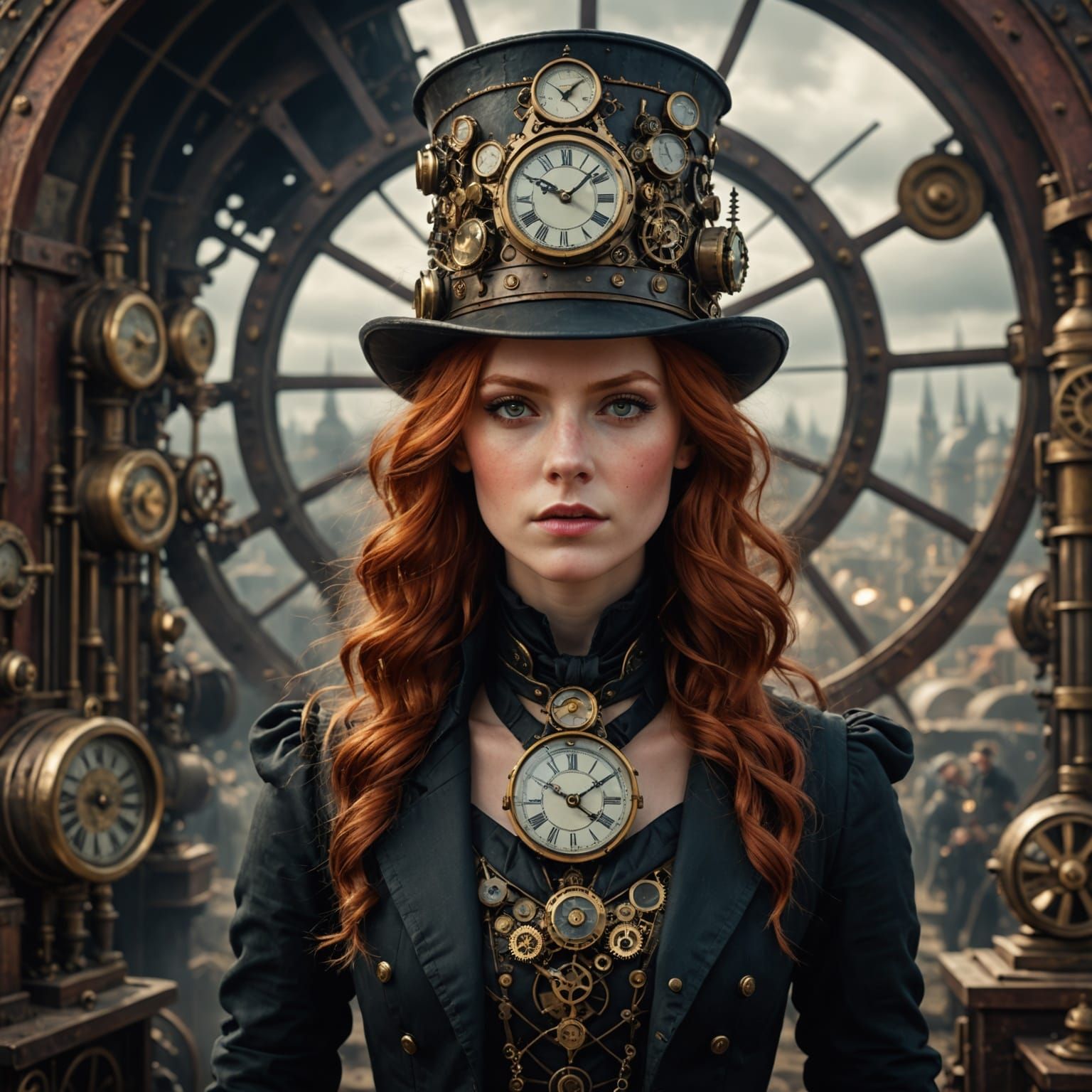 Steampunk Woman with Intricate Clockwork Hat