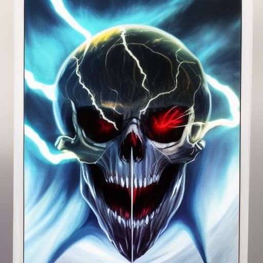 Lightning Skull Digital Art in Grimdark Style