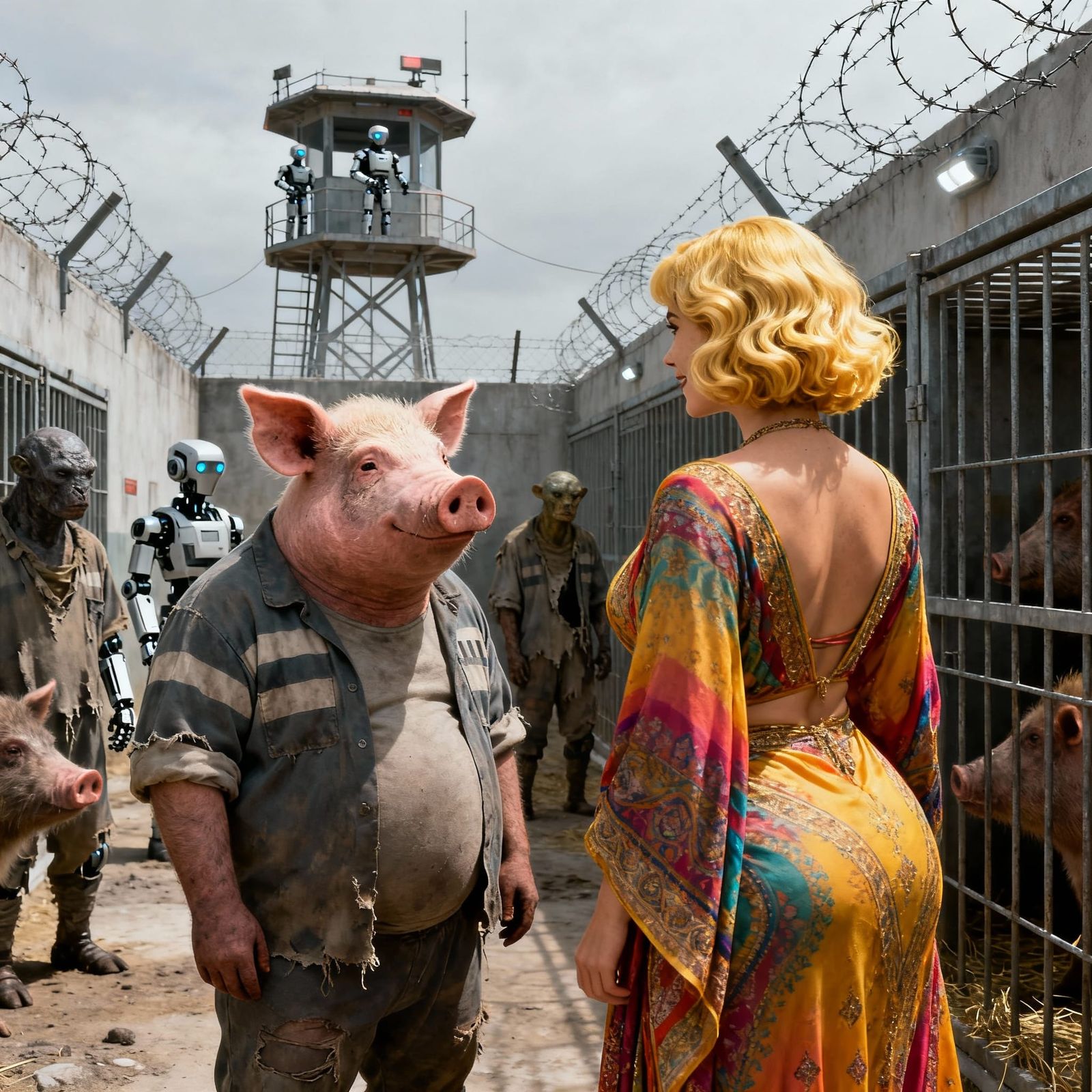 Dystopian Future Internment Camp with Hybrid Creatures