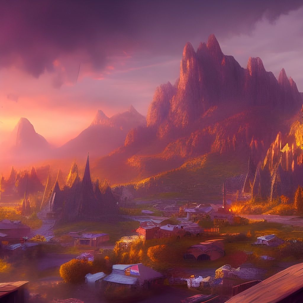 Picturesque Town in Mountain Valley: Fantasy Concept Art