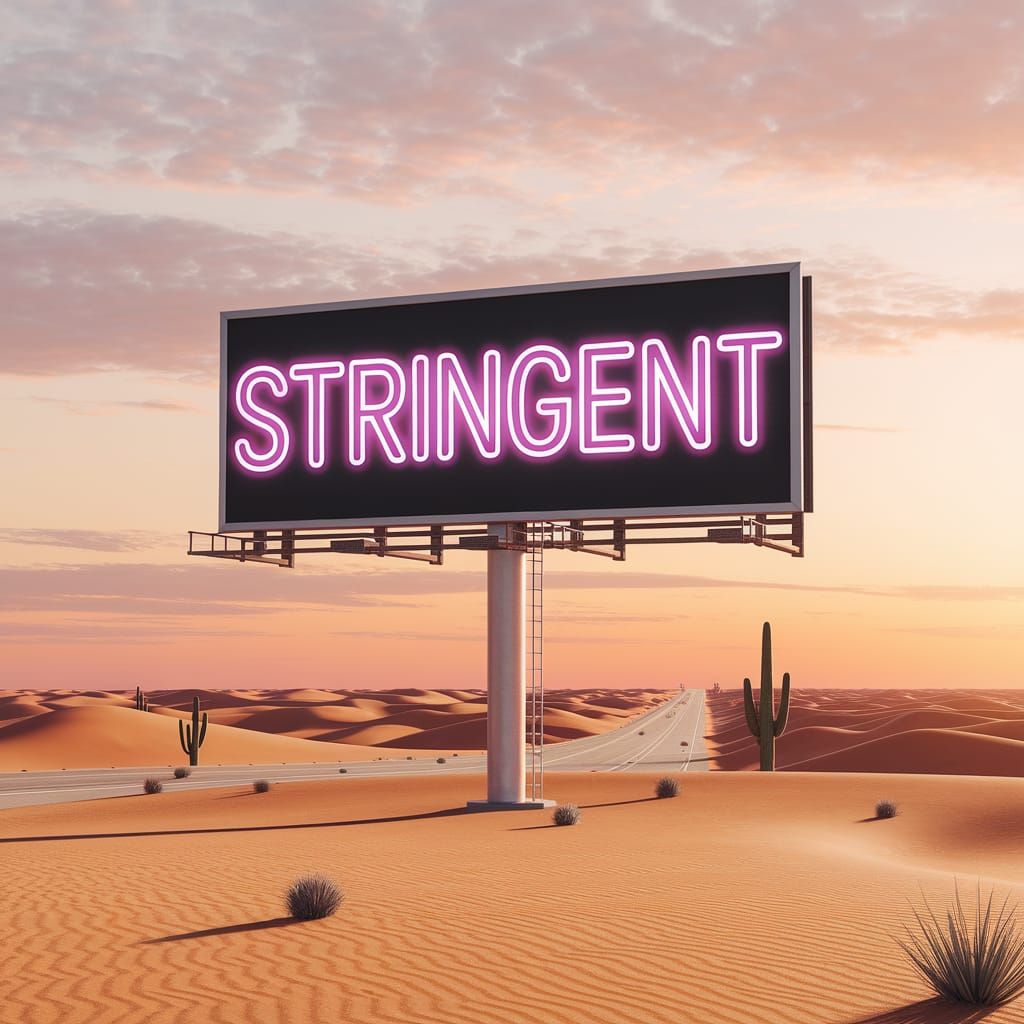 Desert Billboard with Neon Word Stringent
