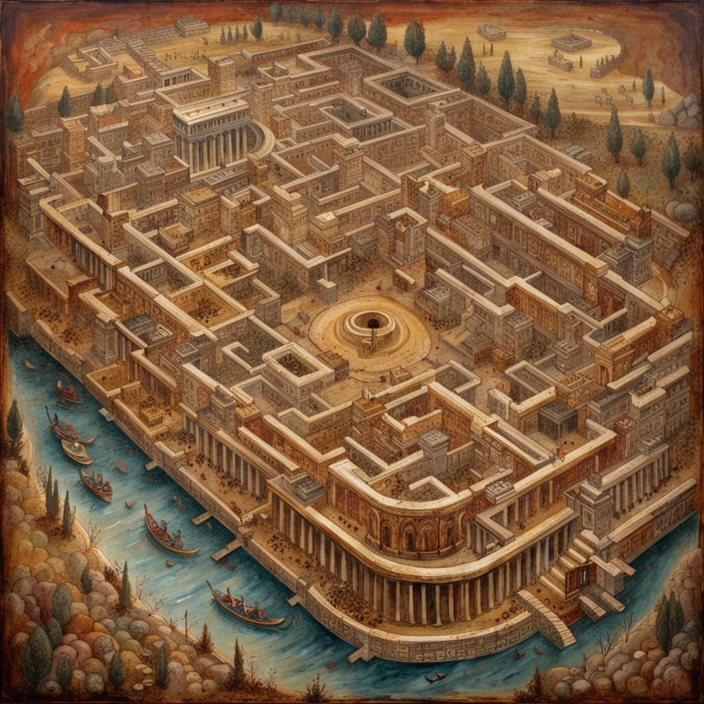 Ancient Labyrinthine City in Hellenistic Style