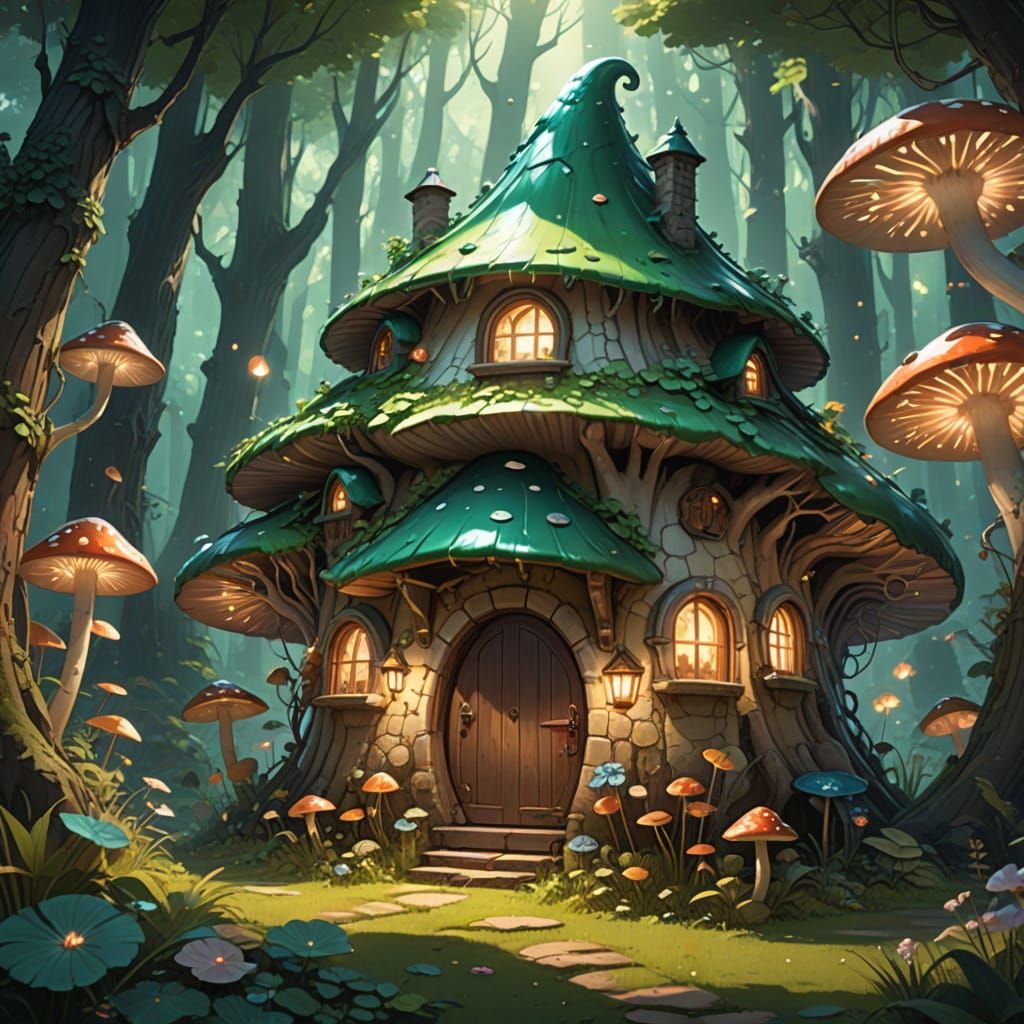 Cozy Fairy Home in Glowing Mushroom House