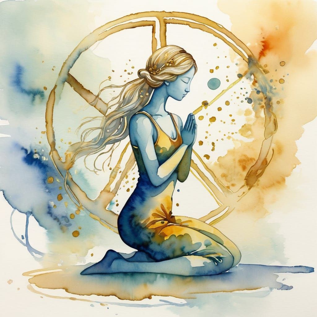 Serene Figure Embracing Golden Peace