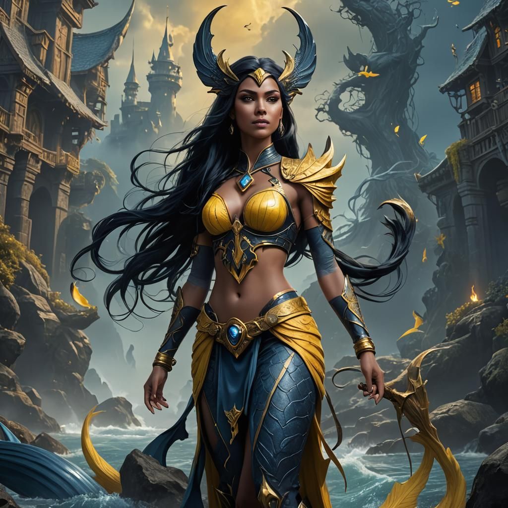 Detailed Siren Woman with Blue Tail, Fantasy Art