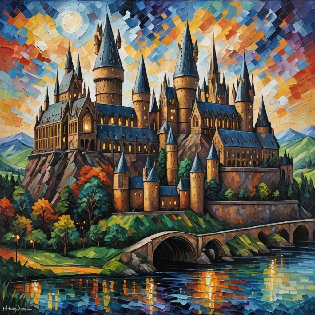 Hogwarts in Expressionist Oil Painting Style
