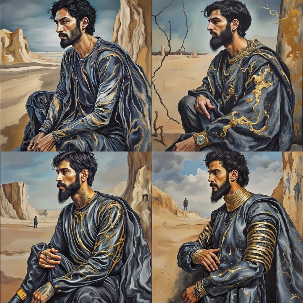 Regal Desert Warrior in Oil Pastel and Alcohol Ink