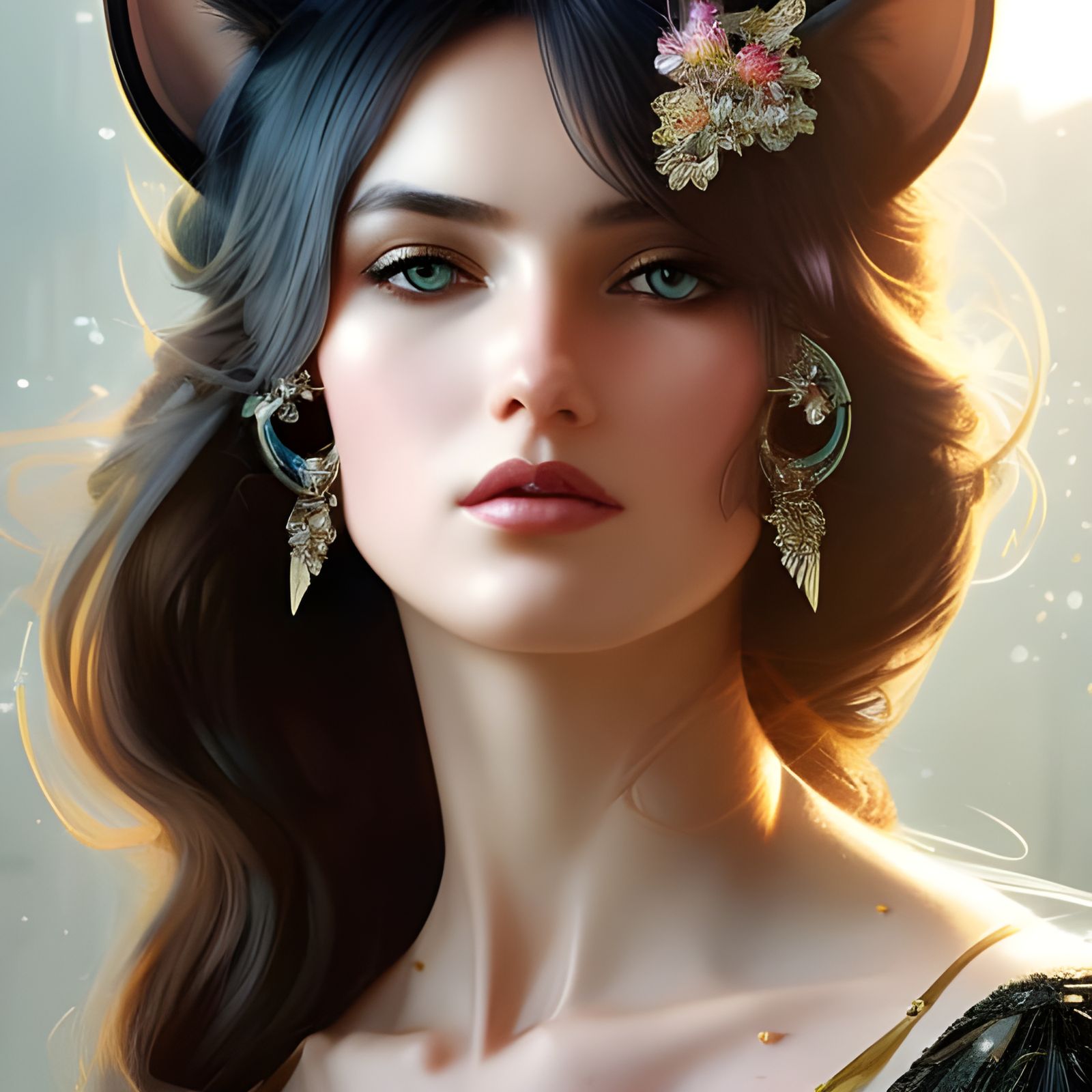 Cat-Eared Woman's Portrait in Hyperdetailed Digital Art