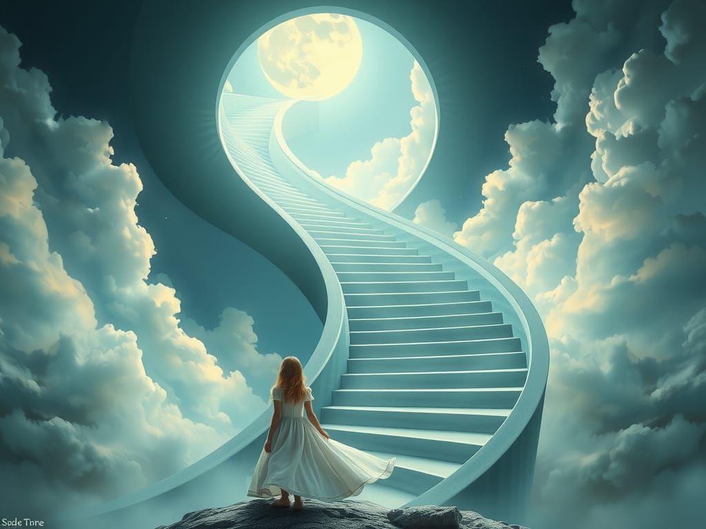 Ethereal Girl at a Stairway to Heaven