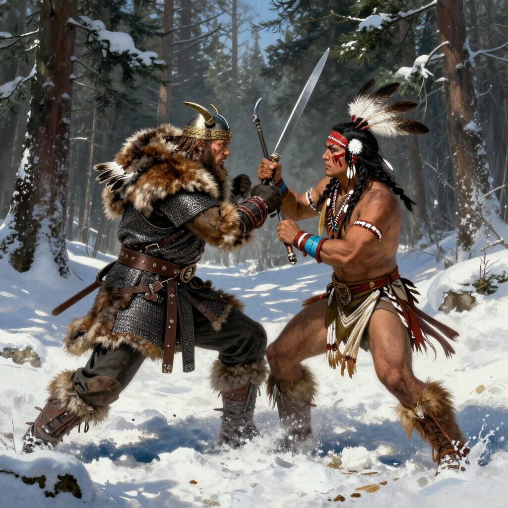 Viking Warrior vs Native American Brave in Epic Forest Battl...