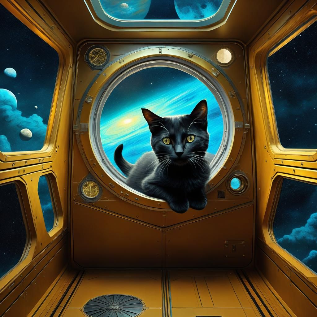 Kitten in Zero Gravity: Surreal Space Art