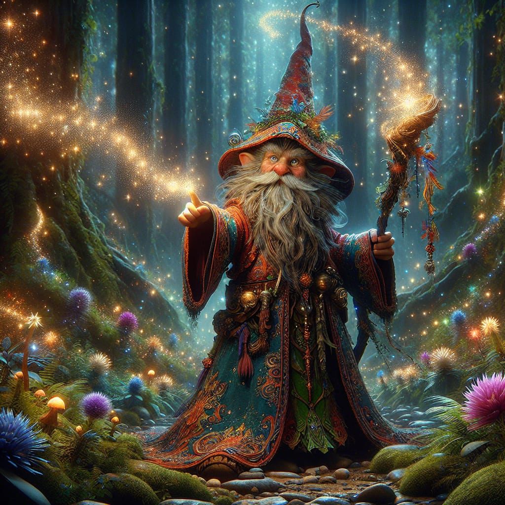 Enchanting Gnome Sorcerer in Mystical Forest
