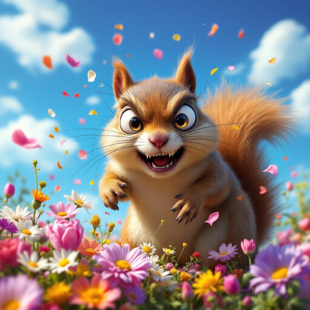 Squirrel Chaos in Vibrant Floral Mayhem