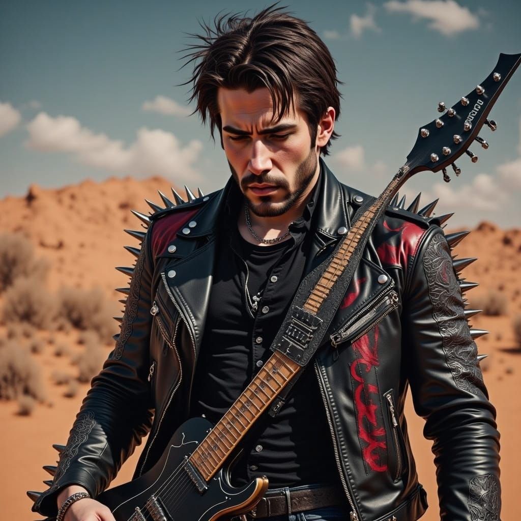 Cyberpunk Cowboy Guitarist in Hyperrealistic Detail