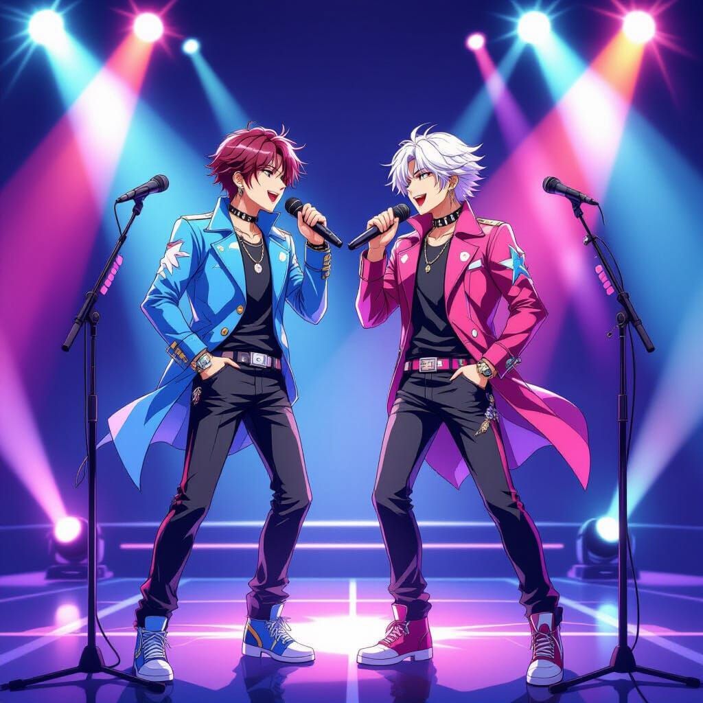 K-Pop and J-Pop Idols in Anime Style Duet