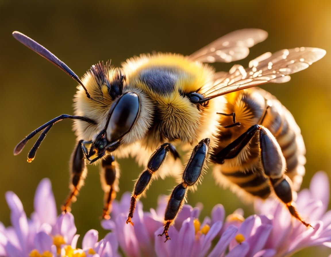 Surreal Bee in Flight Captured with Photorealistic Detail