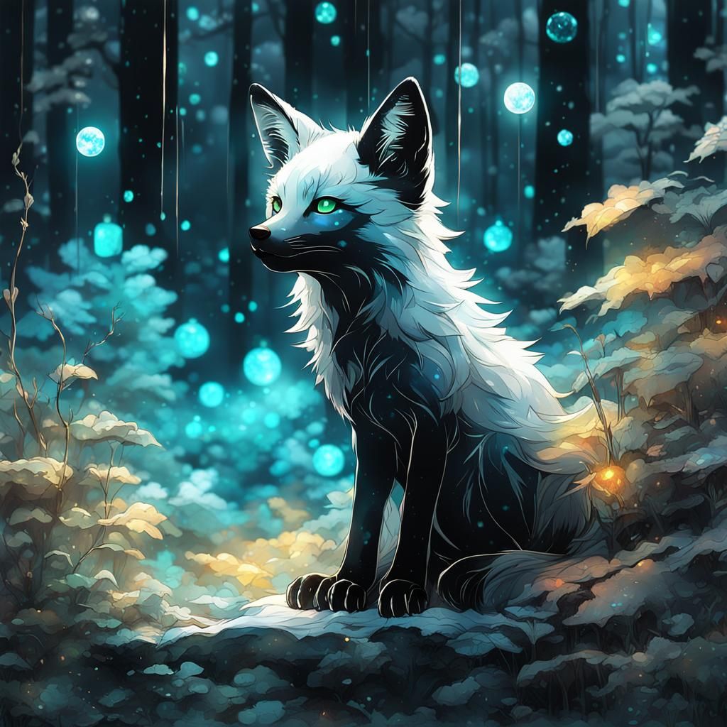 Stained Glass Fox Cub in Enchanted Forest