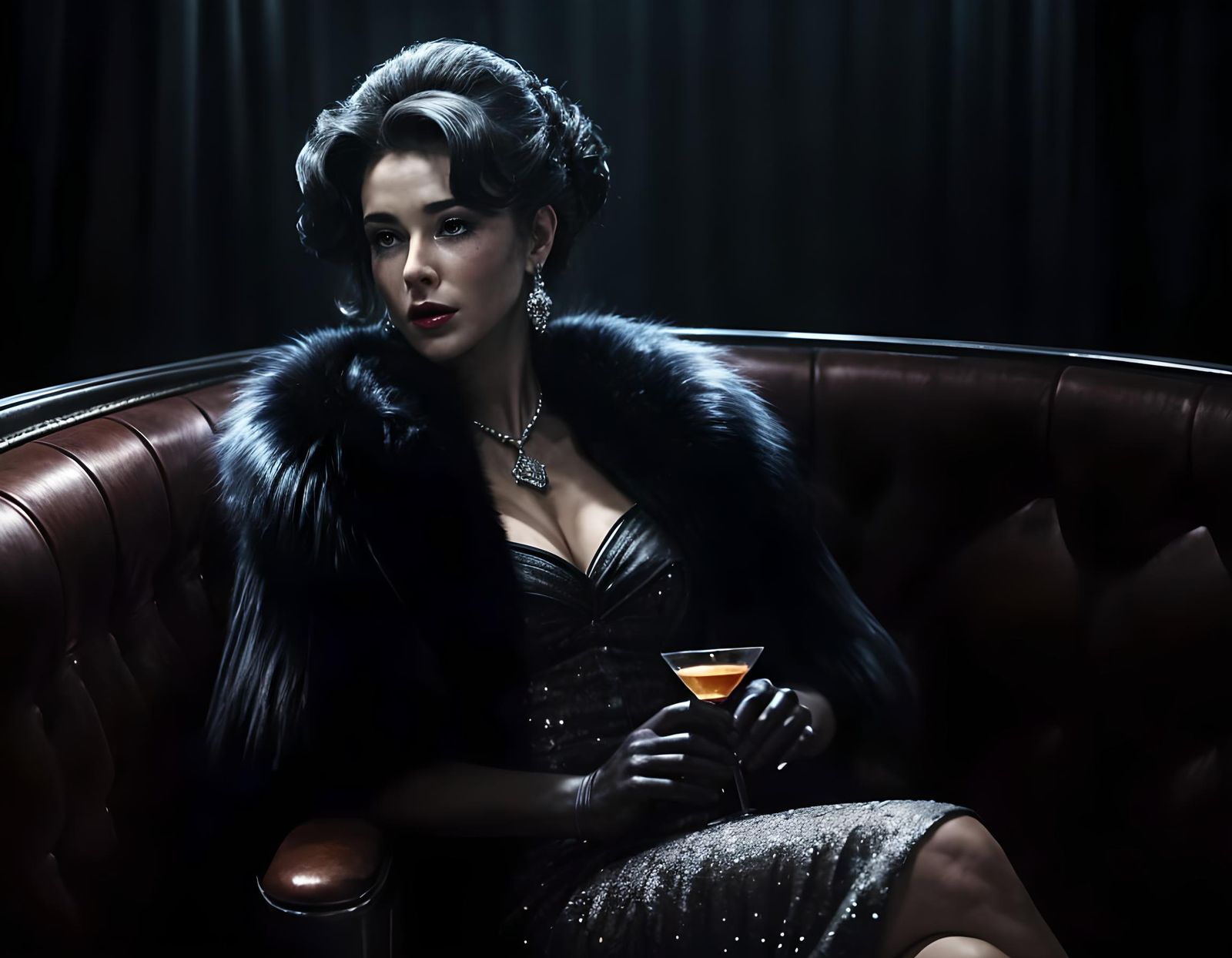 Glamorous Woman at Supper Club with Martini