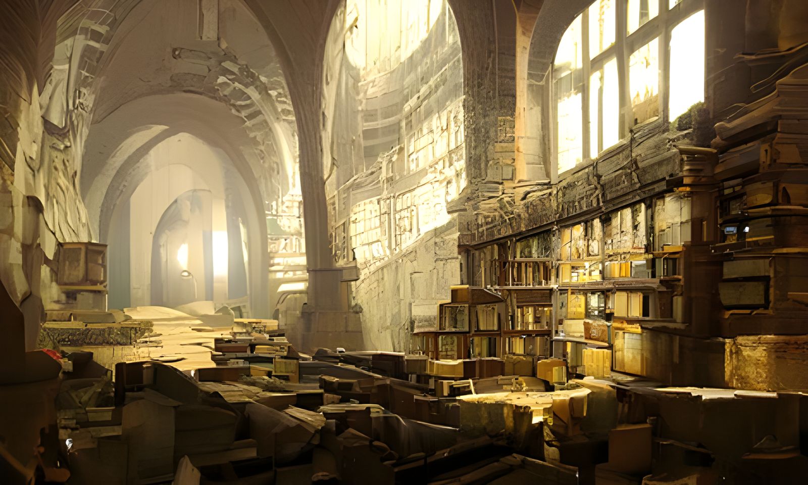 Gigantic Steampunk Labyrinth of Ancient Books