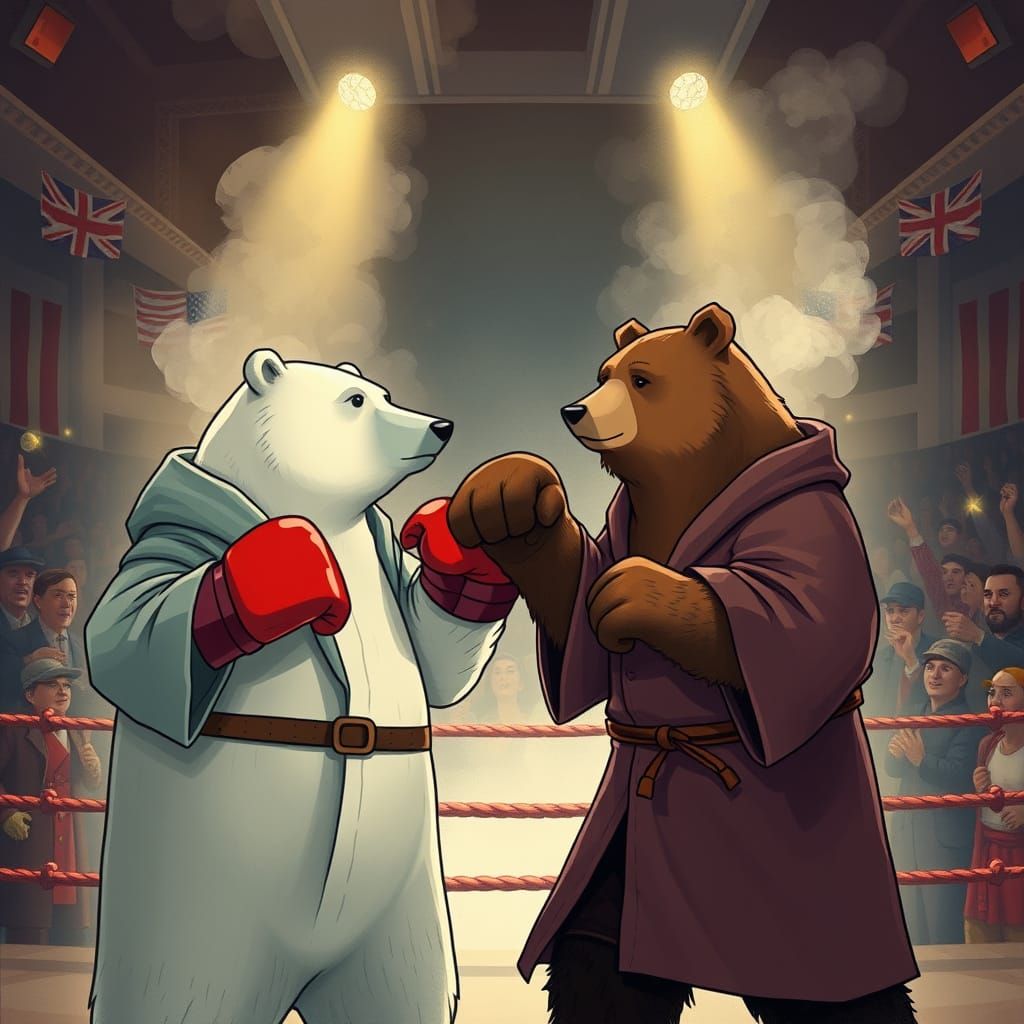 Gritty Boxing Bears in a Smoky Arena