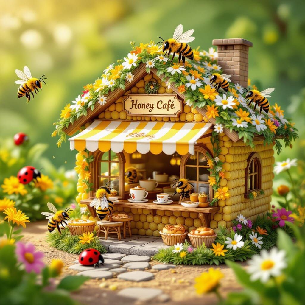 Bees Operate Flower Cafe Serving Ladybugs Nectar Lattes