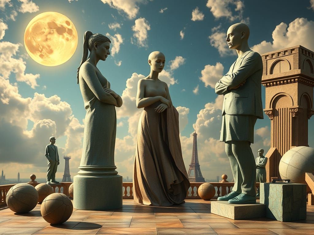 Surreal Gathering in Dreamlike Landscape